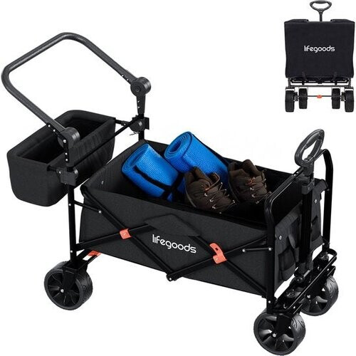 Tweedekans LifeGoods Bolderkar - Opvouwbaar - Tot 120KG - 90L - Wasbaar Polyester - 120x80cm - Zwart Tweedehands