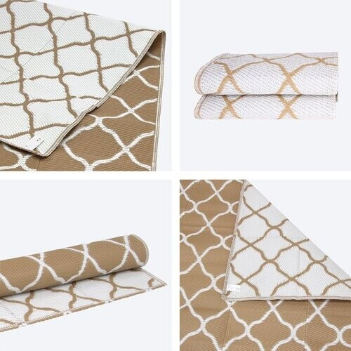 Tweedekans LifeGoods Buitenkleed - 120x180CM - Vloerkleed - Tuintapijt - Omkeerbaar - Incl. Draagtas - Met Patroon - Beige/Wit Tweedehands