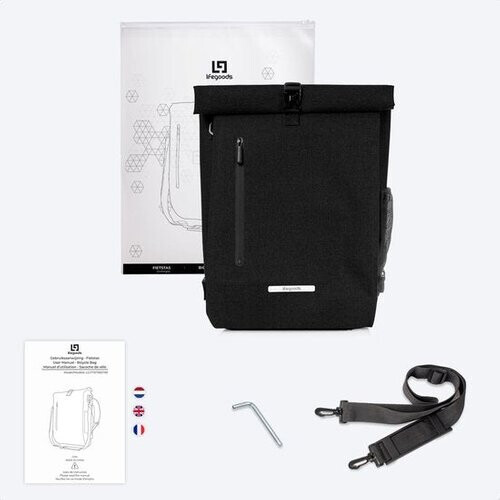 Tweedekans LifeGoods Enkele Fietstas - Compact - Schoudertas en Rugtas - 25L - Ronde Bagagedragers - Waterdicht - Zwart Tweedehands
