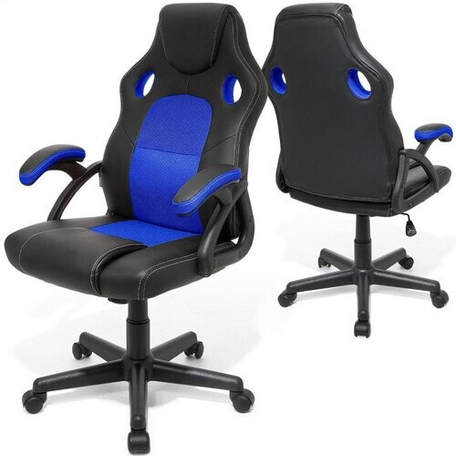 Tweedekans LifeGoods Gamestoel - Verstelbaar - Gaming stoel - Kunstleer - Blauw/Zwart Tweedehands