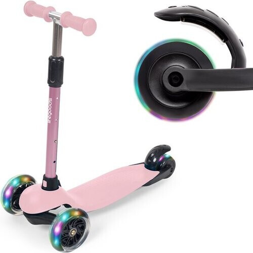 Tweedekans LifeGoods – Kinderstep Met 3 LED-Wielen – Geschikt Voor 2-5 Jaar & Hoogte Verstelbaar – Voorzien Van Lichtgevende Led Wielen En Voetrem – Voor Jongens En Meisjes – Pastel Roze Aluminium Tweedehands