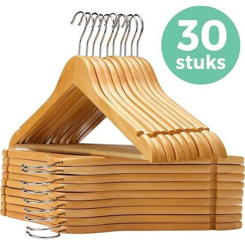 Tweedekans LifeGoods Kledinghangers - Met Broeklat - Hardhout - Natural - 30 Stuks Tweedehands