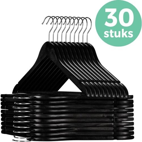 Tweedekans LifeGoods Kledinghangers - Met Broeklat - Hardhout - Zwart - 30 Stuks Tweedehands