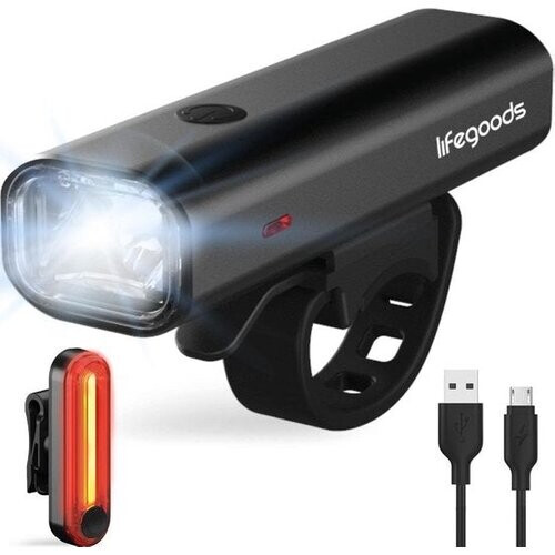 Tweedekans LifeGoods LED Fietsverlichting Set - Voorlicht en Achterlicht - USB Oplaadbaar - Zwart Tweedehands