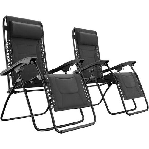 Tweedekans LifeGoods Ligstoelen Comfort - Opvouwbaar - 30°-90° Verstelbaar - Beker en Telefoonhouder - Tuinstoelen - Zwart Tweedehands