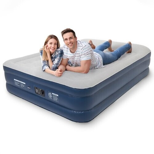 Tweedekans LifeGoods luchtbed voor 2 personen geïntegreerde pomp incl. draagtas en reparatieset Blauw Tweedehands