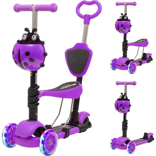 Tweedekans LifeGoods MultiRider - Kinderstep met Duwstang - 3 tot 8 Jaar - Jongens/Meisjes - 2 Lichtgevende Wielen - Paars Tweedehands