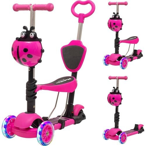Tweedekans LifeGoods MultiRider - Kinderstep met Duwstang - 3 tot 8 Jaar - Jongens/Meisjes - 2 Lichtgevende Wielen - Roze Tweedehands
