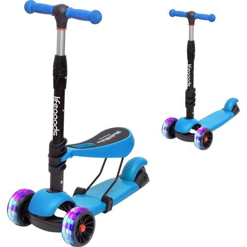 Tweedekans LifeGoods MultiRider Kinderstep - Step 3-8 Jaar - Verstelbaar Zitje - Lichtgevende Wielen - Jongens/Meisjes - Blauw Tweedehands