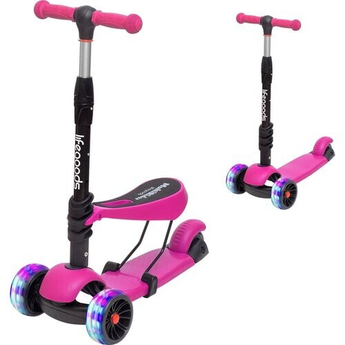 Tweedekans LifeGoods MultiRider Kinderstep - Step 3-8 Jaar - Verstelbaar Zitje - Lichtgevende Wielen - Jongens/Meisjes - Roze Tweedehands
