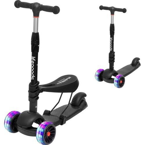 Tweedekans LifeGoods MultiRider Kinderstep - Step 3-8 Jaar - Verstelbaar Zitje - Lichtgevende Wielen - Jongens/Meisjes - Zwart Tweedehands