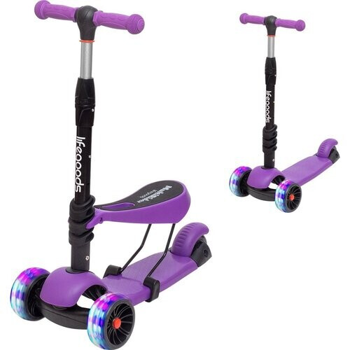 Tweedekans LifeGoods MultiRider Kinderstep - Step 3-8 Jaar - Verstelbaar Zitje - Lichtgevende Wielen - Jongens/Meisjes - Paars Tweedehands