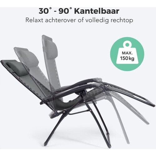 Tweedekans LifeGoods® Opvouwbare Relaxstoelen – Set van 2 – 30°-90° Verstelbaar – Metaal - Met Beker- en Telefoonhouder – Donkergrijs Tweedehands