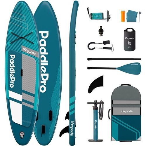 Tweedekans LifeGoods PaddlePro SUP Board Pro - Pro Set - Opblaasbaar Paddle Board - Max. 150KG - 320x81cm - Diep Aqua Tweedehands