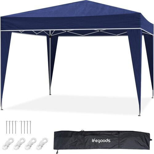 Tweedekans LifeGoods Partytent - Paviljoen - EasyUp - Opvouwbaar - Waterdicht - Met Draagtas - 300 x 300 cm - Blauw Tweedehands