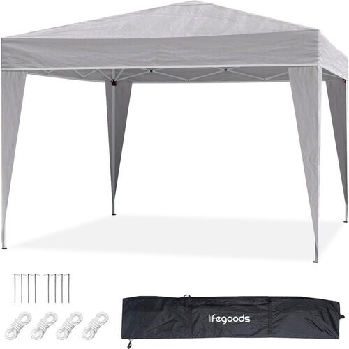 Tweedekans LifeGoods Partytent - Paviljoen - EasyUp - Opvouwbaar - Waterdicht - Met Draagtas - 300 x 300 cm - Grijs Tweedehands