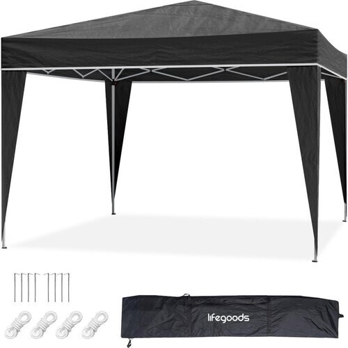 Tweedekans LifeGoods Partytent - Paviljoen - EasyUp - Opvouwbaar - Waterdicht - Met Draagtas - 300 x 300 cm - Zwart Tweedehands