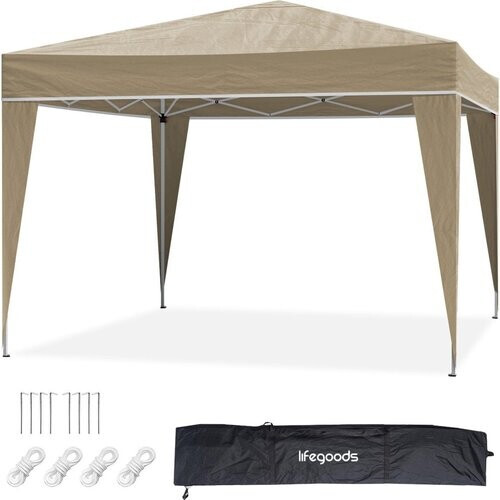 Tweedekans LifeGoods Partytent - Paviljoen - EasyUp - Opvouwbaar - Waterdicht - Met Draagtas - 300 x 300 cm - Beige Tweedehands