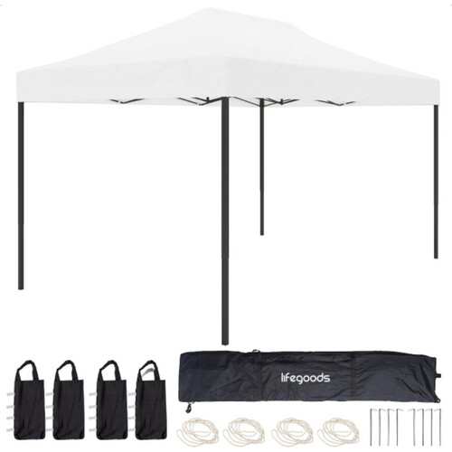 Tweedekans LifeGoods Partytent - Paviljoen - EasyUp - Opvouwbaar - Waterdicht - Met Draagtas met wieltjes - 440 x 297 cm - Wit Tweedehands