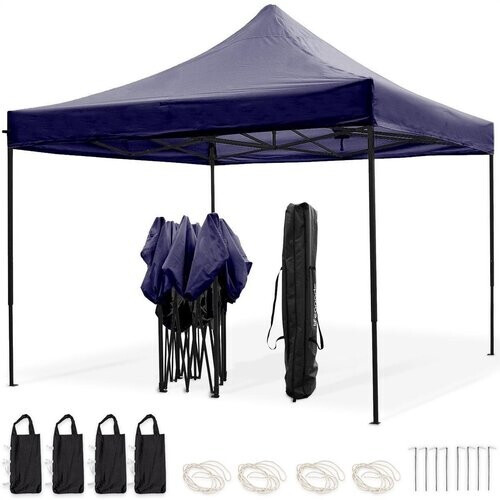 Tweedekans LifeGoods Partytent - Paviljoen - EasyUp - Opvouwbaar - Waterdicht - Met Draagtas met wieltjes - 300 x 300 cm - Donkerblauw Tweedehands