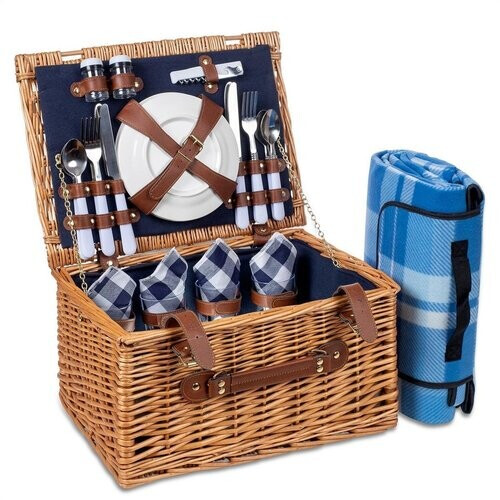 Tweedekans LifeGoods Picknickmand - 29-Delige Set met Picknickkleed - 4 Personen - PU-leer Tweedehands