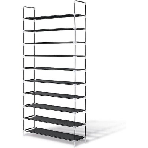 Tweedekans LifeGoods Schoenenrek XXL -10 Laags - Opbergsysteem 35 tot 40 Paar Schoenen - Schoenenkast - Kunststof \u2013 Zwart Tweedehands