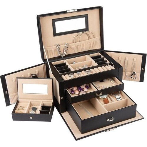 Tweedekans LifeGoods Sieradendoos – 20 Vakken & Reisdoosje – 18 x 26 x 18 cm – Zwart Tweedehands