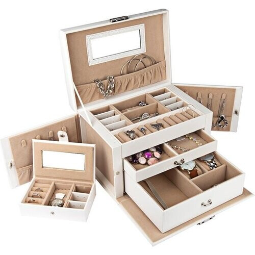 Tweedekans LifeGoods Sieradendoos XL - Juwelendoos - 20 Vakken - Wit/Beige Tweedehands