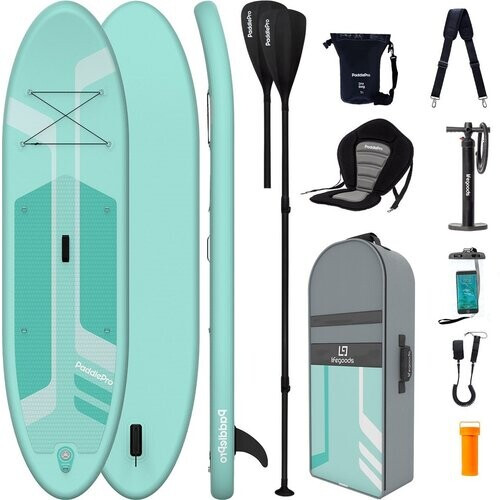 Tweedekans LifeGoods SUP Board - Luxe Set - met Zitje - Opblaasbaar Paddle Board - Max. 135KG - 320x81cm - Mintgroen Tweedehands