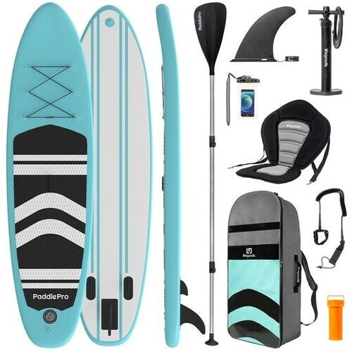 Tweedekans LifeGoods SUP Board - met Zitje - Opblaasbaar Paddle Board - Complete Set - Max. 135KG - 320x81cm - Mintgroen/Zwart Tweedehands
