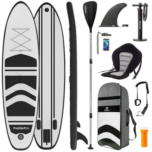 Tweedekans LifeGoods SUP Board - met Zitje - Opblaasbaar Paddle Board - Complete Set - Max. 135KG - 320x81cm - Wit/Zwart Tweedehands