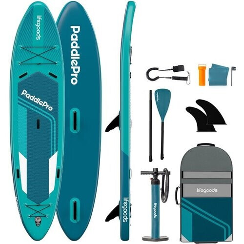 Tweedekans LifeGoods SUP Board Tandem - 2 Personen - 220 KG Draagkracht - 381 x 86 cm - Opblaasbaar - Compleet Sup pakket - Deep Aqua Tweedehands