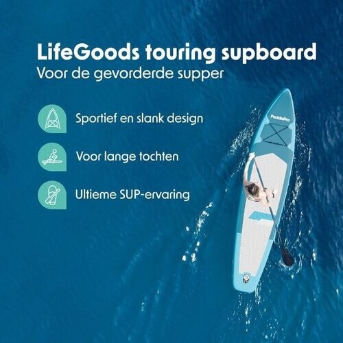 Tweedekans LifeGoods SUP Board Touring - 165 KG Draagkracht - Opblaasbaar - Compleet Sup pakket - Blauw Tweedehands