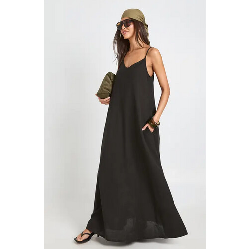 Tweedekans Linnen Look Zakdoek Zoom Maxi Jurk - Maat 36 Tweedehands