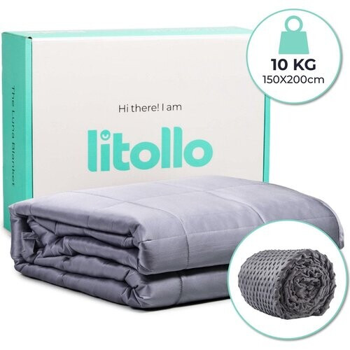 Tweedekans Litollo Verzwaringsdeken 10 kg Met Zachte Buitenhoes - Weighted Blanket - Duurzaam Bamboe Materiaal - Grijs - 150x200cm Tweedehands