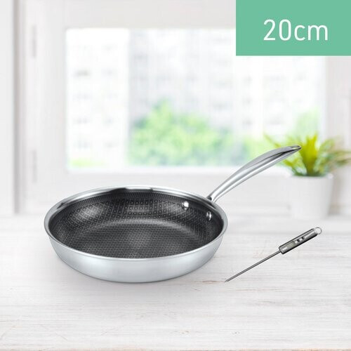 Tweedekans Livington Titan Pan Braadpan 20 cm - Edelstaal met Diamant Antiaanbaklaag - Inclusief Digitale Thermometer Tweedehands