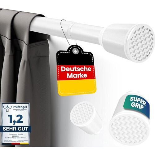 Tweedekans LOBUX® - Gordijnstang zonder boren [wit, 110-250cm] - telescopische stang gordijn uitschuifbaar - douchestang zonder boren - gordijnstang, douchegordijnstang, kledingstang, klemstang kattennet Tweedehands