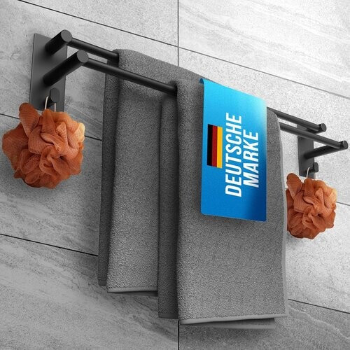 Tweedekans LOBUX® - Handdoekstang zonder boren zwart - 60cm, roestvrij staal - Handdoekstang badkamer dubbel, zelfklevend - Handdoekstang, handdoekstang met 2 handdoekhaken - Badkamer, douchewand, keuken Tweedehands