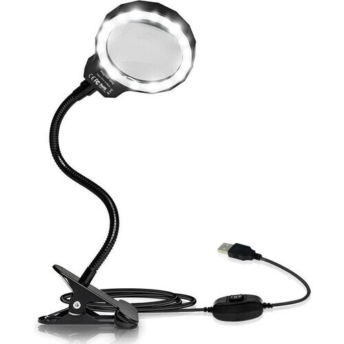 Tweedekans Loeplamp vergrootglas - Loeplamp met LED verlichting - Voor Kinderen/Volwassenen/Senioren/Lezen/Tekenen/Hobby met Tafelklem - Vergrootglas met verlichting Earkings Tweedehands