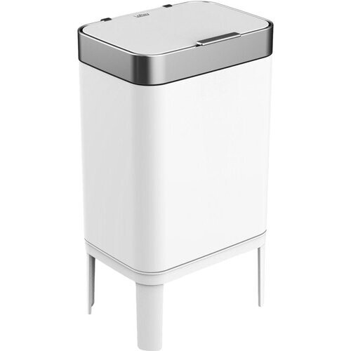 Tweedekans Loftey Prullenbak 60 Liter – Push/touch Afvalbak - Duo Afvalemmer met binnenbak - Vuilbak 2 Vakken - Afvalscheiding 2x30L - Keuken - Wit/RVS Tweedehands