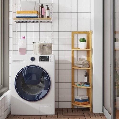 Tweedekans Loomar bamboe hoekplank - 27 x 27 x 120 cm - 4 lagen - opvouwbaar - natuurlijk hout Tweedehands