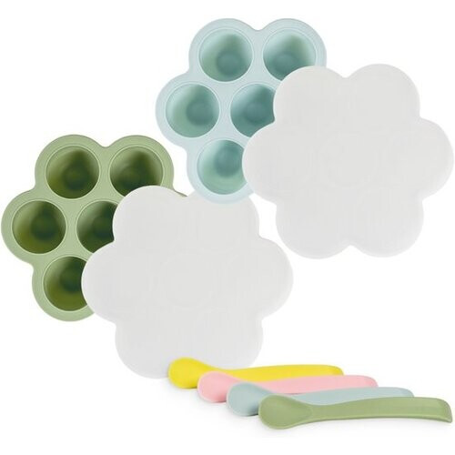 Tweedekans Loti Living Babyvoeding Bewaarbakjes Set - Set van 2 inclusief 4 stuks babylepels - Diepvriesbakjes - Vriezer Bakjes – BPA Vrij Siliconen Babyvoedingsaccessoires Tweedehands