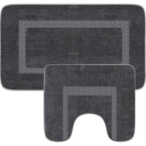 Tweedekans Loti Living Badmat Set Met Toiletmat Antislip – Douchemat – Badmat Badkamer – Vloermat – Badmat set wc mat – Badmat set antislip - Grijs - 50x80 cm + 50x40 cm Tweedehands