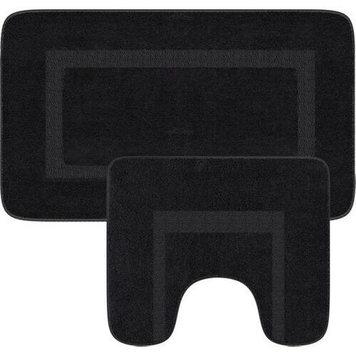 Tweedekans Loti Living Badmat Set Met Toiletmat Antislip – Douchemat – Badmat Badkamer – Vloermat – Badmat set wc mat – Badmat set antislip - Zwart - 50x80 cm + 50x40 cm Tweedehands