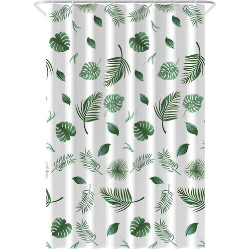 Tweedekans Loti Living Douchegordijn Anti Schimmel – Blaadjes - Inclusief ringen – Waterdicht - Polyester - Douchegordijn 120x200 cm Tweedehands