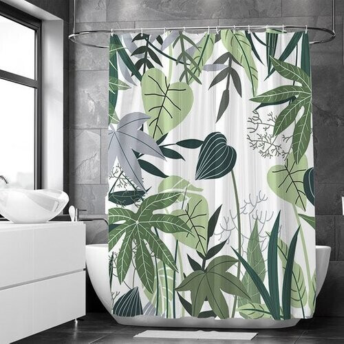 Tweedekans Loti Living Douchegordijn Anti Schimmel – Jungle - Inclusief ringen – Waterdicht - Polyester - Douchegordijn 180x200 cm Tweedehands