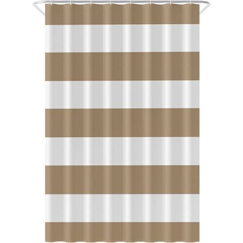 Tweedekans Loti Living Douchegordijn Anti Schimmel – Lichtbruin gestreept - Inclusief ringen – Waterdicht - Polyester - Douchegordijn 120x200 cm Tweedehands