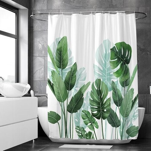 Tweedekans Loti Living Douchegordijn Anti Schimmel – Strelitzia - Inclusief ringen – Waterdicht - Polyester - Douchegordijn 180x200 cm Tweedehands