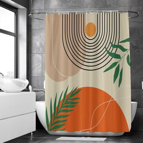 Tweedekans Loti Living Douchegordijn Anti Schimmel – Textured art - Inclusief ringen – Waterdicht - Polyester - Douchegordijn 180x200 cm Tweedehands
