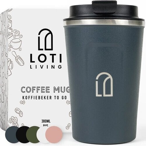 Tweedekans Loti Living Koffiebeker To Go – Thermosbeker - Koffiebeker onderweg – Theebeker – Travel mug - 380ml – Blauw Tweedehands